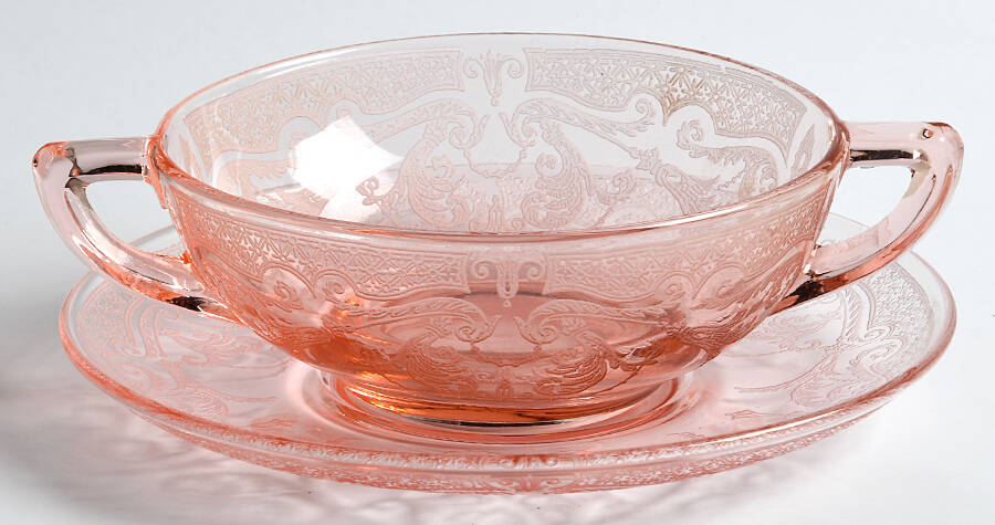 Etch 520 Pink (Stem 3060) Cream Soup & Saucer Set by Cambridge-1
