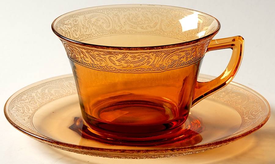Florentine Amber (No Trim, Stem 3060) Cup & Saucer Set by Cambridge-1