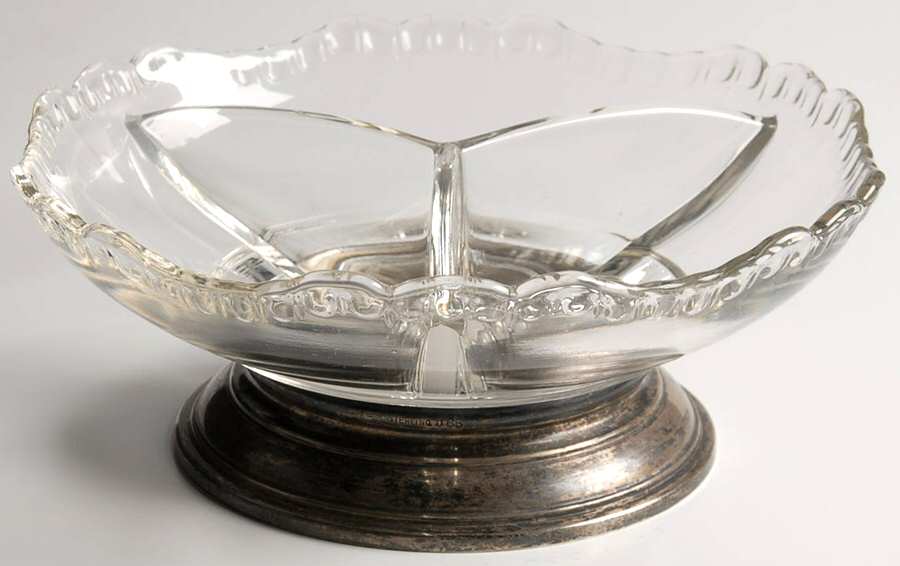 Gadroon Clear 6" Round 3 Part Relish with Sterling Base by Cambridge-1