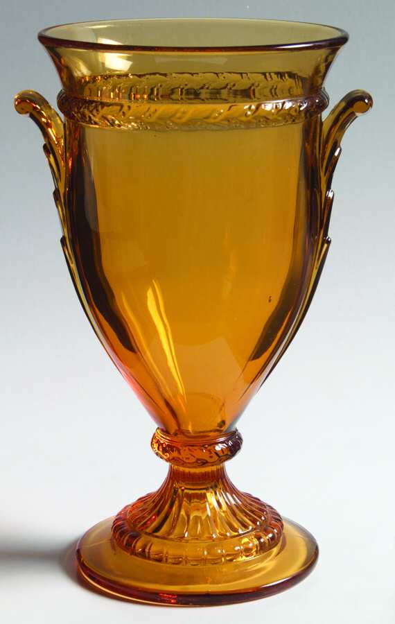 Gadroon Amber #3500 8" Handled Footed Vase (Shape 3500) by Cambridge-1
