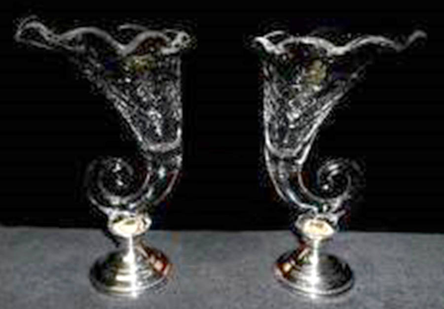 King Edward Crimped  Cornucopia Vase with Sterling by Cambridge-1