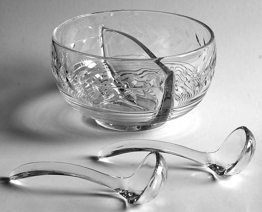 Laurel Wreath Clear (Stem 3700) Divided Dressing Bowl and 2 Ladles by Cambridge-1