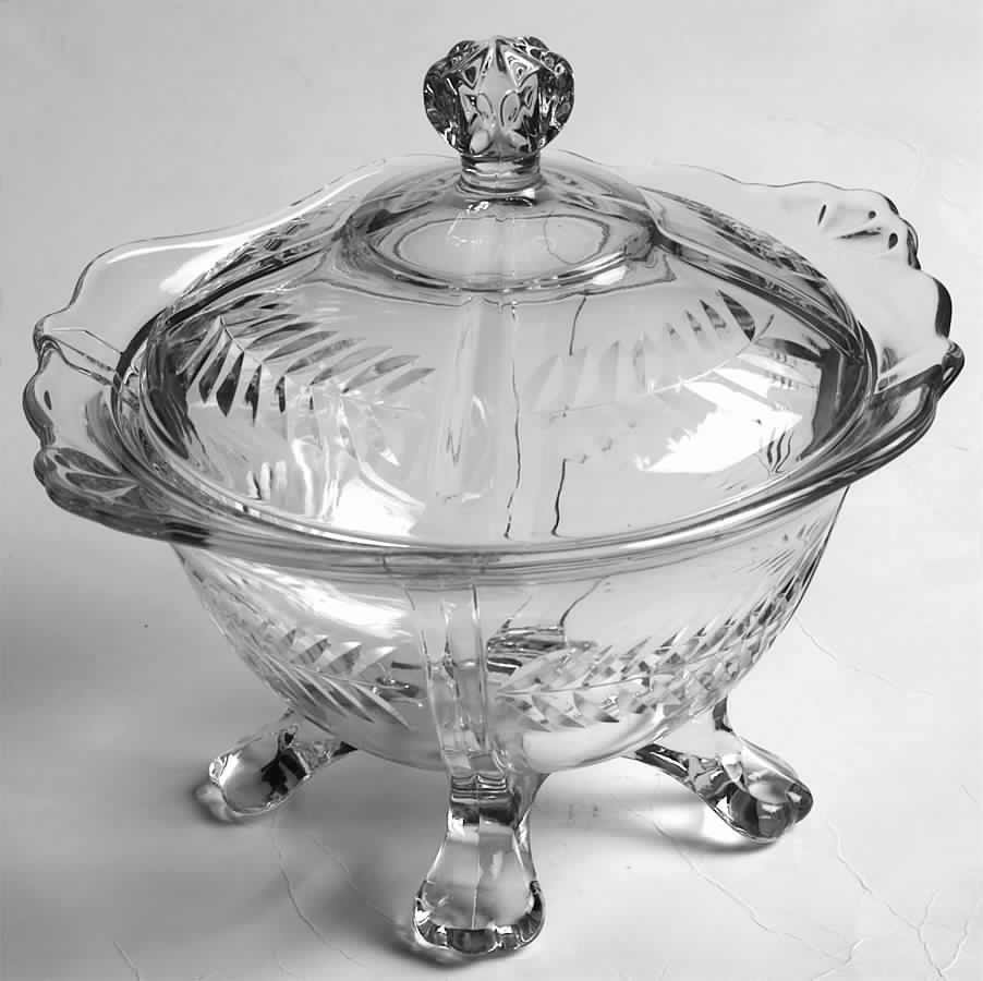 Laurel Wreath Clear (Stem 3700) Footed Candy Dish & Lid by Cambridge-1