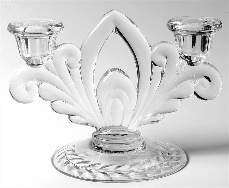 Laurel Wreath Clear (Stem 3700) Double Light Candlestick by Cambridge-1