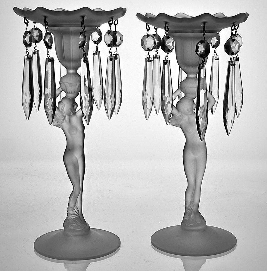 Nude Stems-All Colors & Variations (Pair) Single Candlestick with Bobeche & 8 Prisms by Cambridge-1
