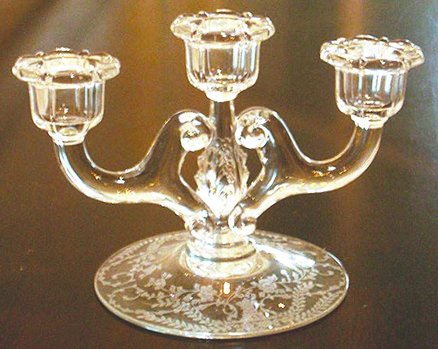 Portia Clear (Stem 3121) 6" Three Light Candlestick by Cambridge-1