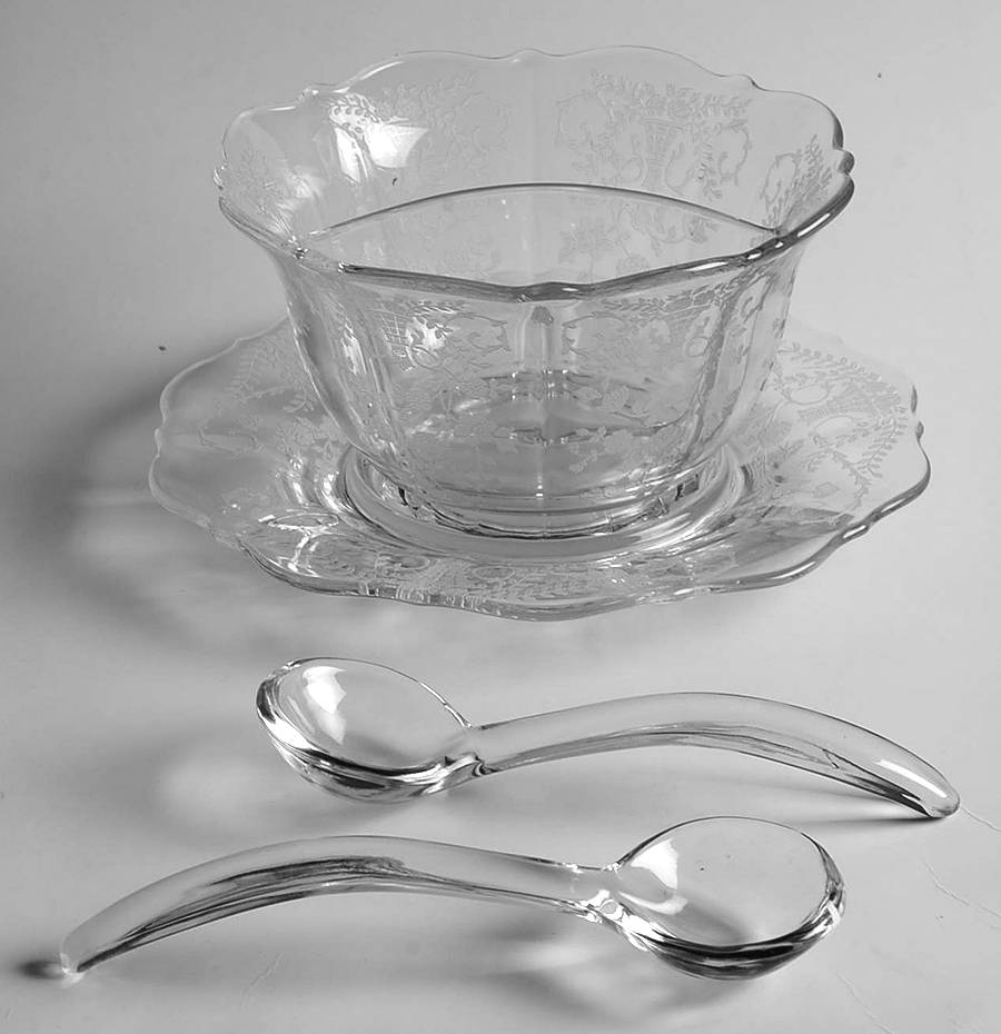 Portia Clear (Stem 3121) Divided Mayonnaise, Underplate and 2 Ladles by Cambridge-1