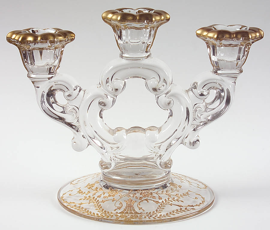 Portia Clear (Stem 3121, Gold Encrusted) 3 Light Candlestick (3400/638) by Cambridge-1