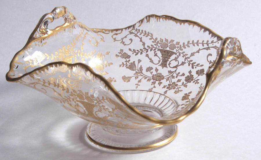 Portia Clear (Stem 3121, Gold Encrusted) 6" Basket with 2 Handles by Cambridge-1