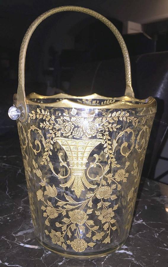 Portia Clear (Stem 3121, Gold Encrusted) 3400/851 Ice Bucket with Handle by Cambridge-1