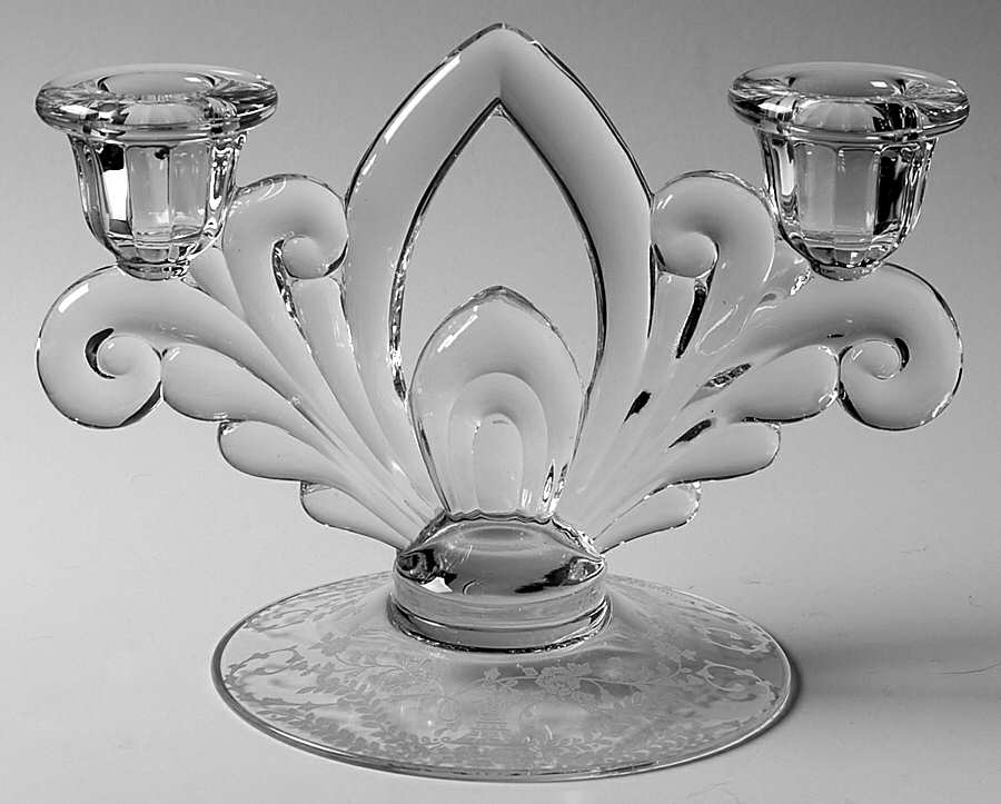 Portia Clear (Stem 3121, Gold Encrusted) Double Light Candlestick by Cambridge-1