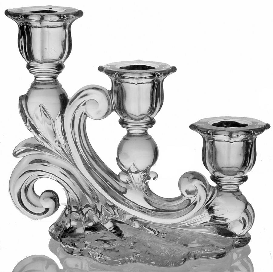Rose Point Clear Shape 3400/1338 3 Light Candlestick, Plain by Cambridge-1