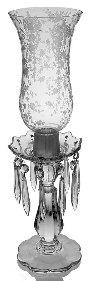 Rose Point Clear Tall Hurricane Lamp with Prisms by Cambridge-1