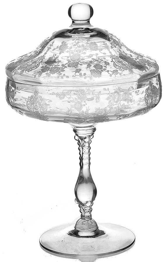 Rose Point Clear Candy Comport & Lid (Height X Width) by Cambridge-1