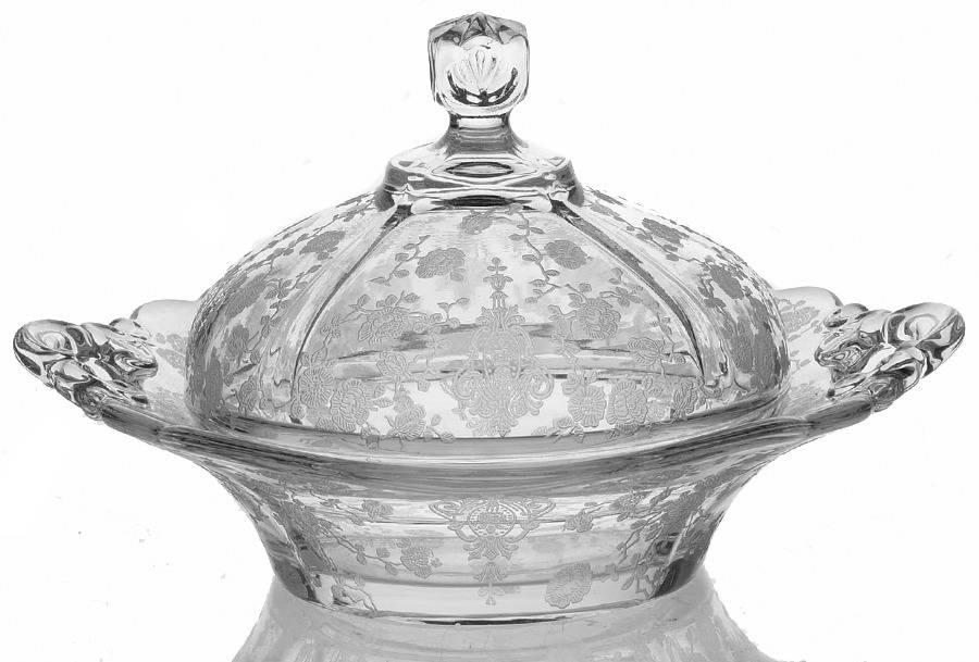 Rose Point Clear 3400 Round Butter & Lid w/Square Knob by Cambridge-1