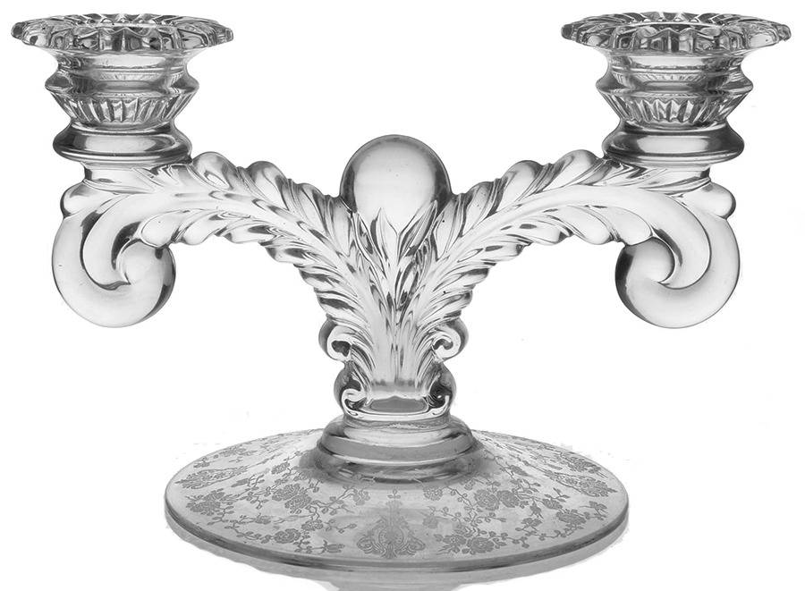 Rose Point Clear Martha/495 2 Light Candlestick by Cambridge-1