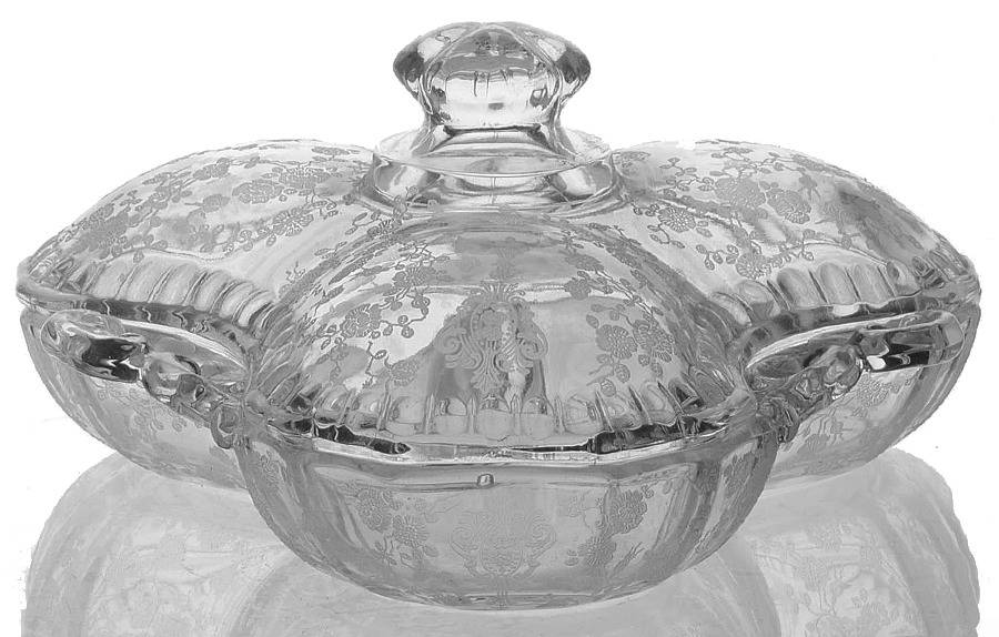 Rose Point Clear 3500/57 3 Part Covered Candy/Relish by Cambridge-1