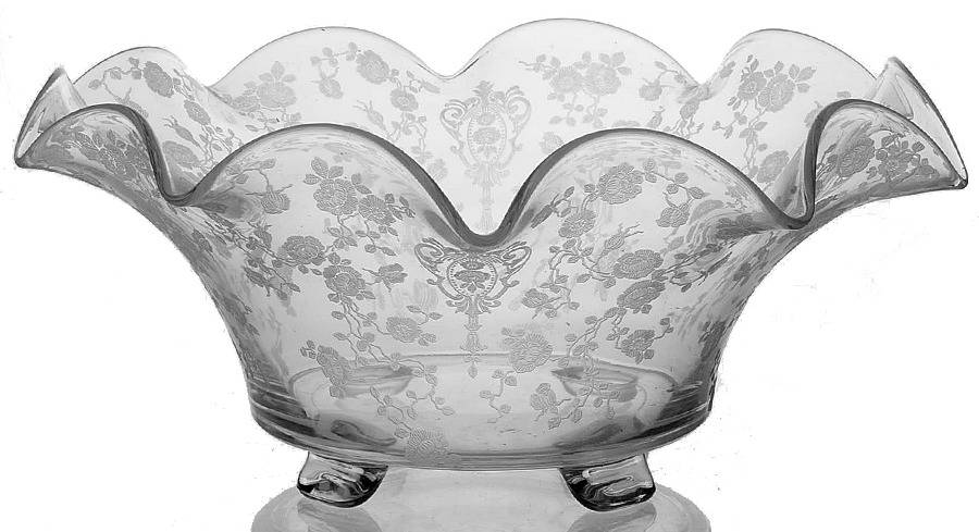 Rose Point Clear Footed Crimped Bowl by Cambridge-1