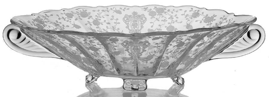 Rose Point Clear 12" Oval 4-Toed Handled Bowl by Cambridge-1
