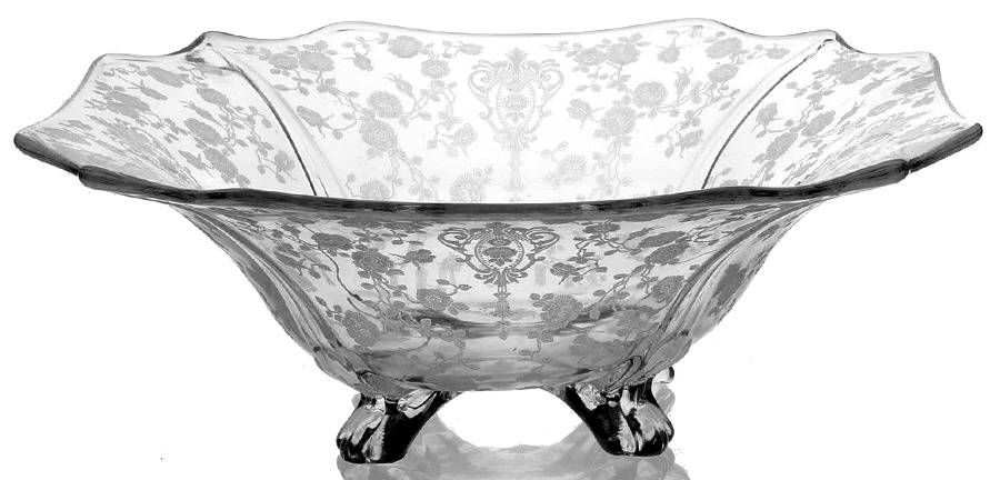 Rose Point Clear #3400 12" Square 4 Toed Bowl by Cambridge-1