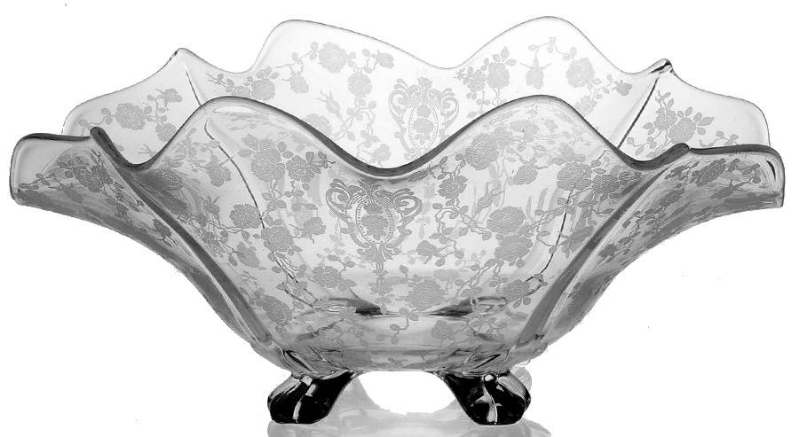 Rose Point Clear 3400 Oblong Ruffled Four Toed Bowl by Cambridge-1