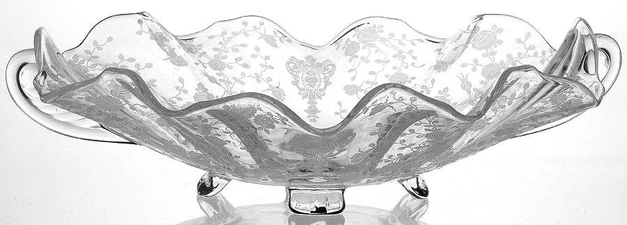 Rose Point Clear 12" Caprice Shape 4 Toed Handled Oval Bowl by Cambridge-1