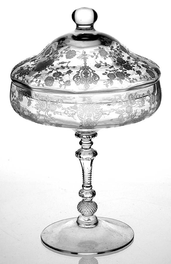Rose Point Clear Tall Candy Coport & Lid (Height X Width) by Cambridge-1