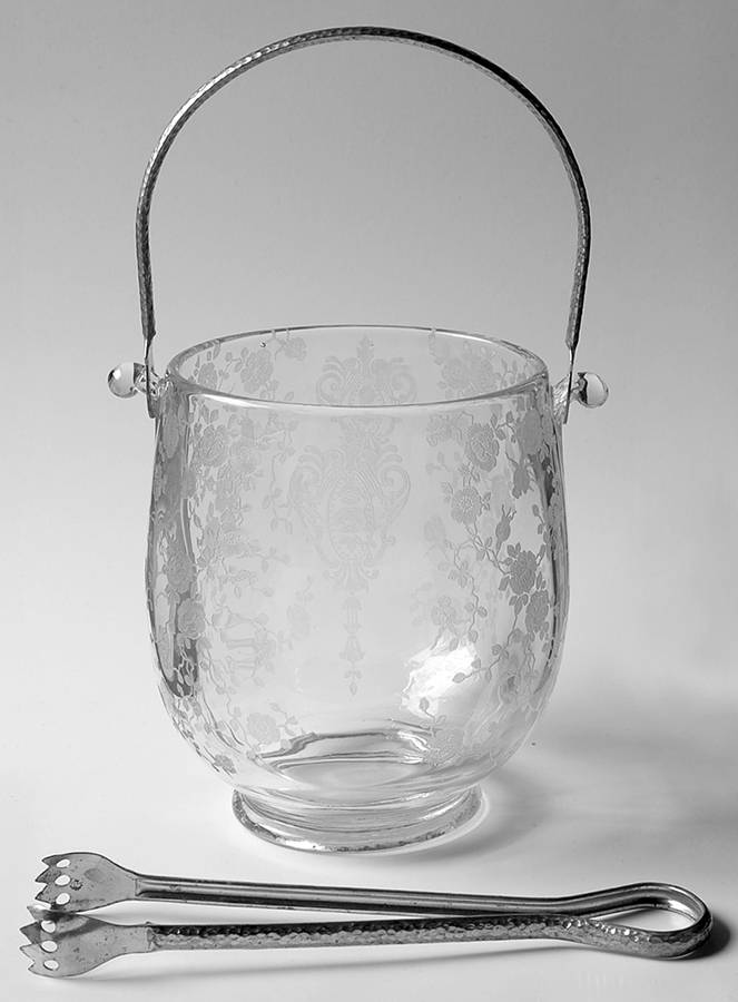 Rose Point Clear #1705 Ice Bucket W/Detachable Handle & Tongs by Cambridge-1