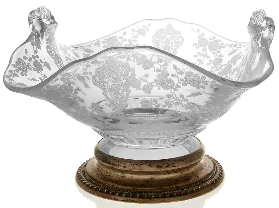 Rose Point (Sterling, Hollowware) 6" 2 Handle Crystal Basket with Sterling Base by Wallace Silver-1