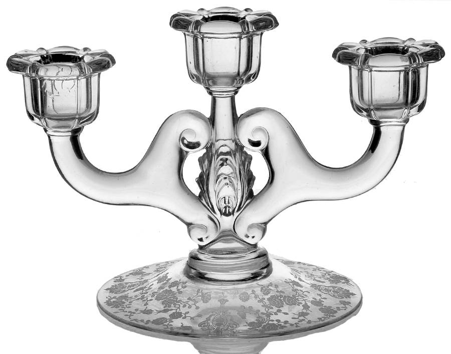 Rose Point Clear 6" Three Light Candlestick by Cambridge-1