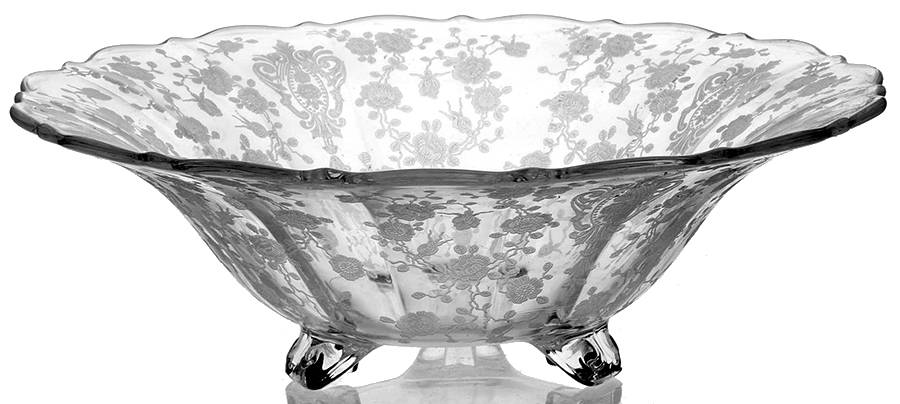 Rose Point Clear 9" 3-Toed Footed Bowl by Cambridge-1