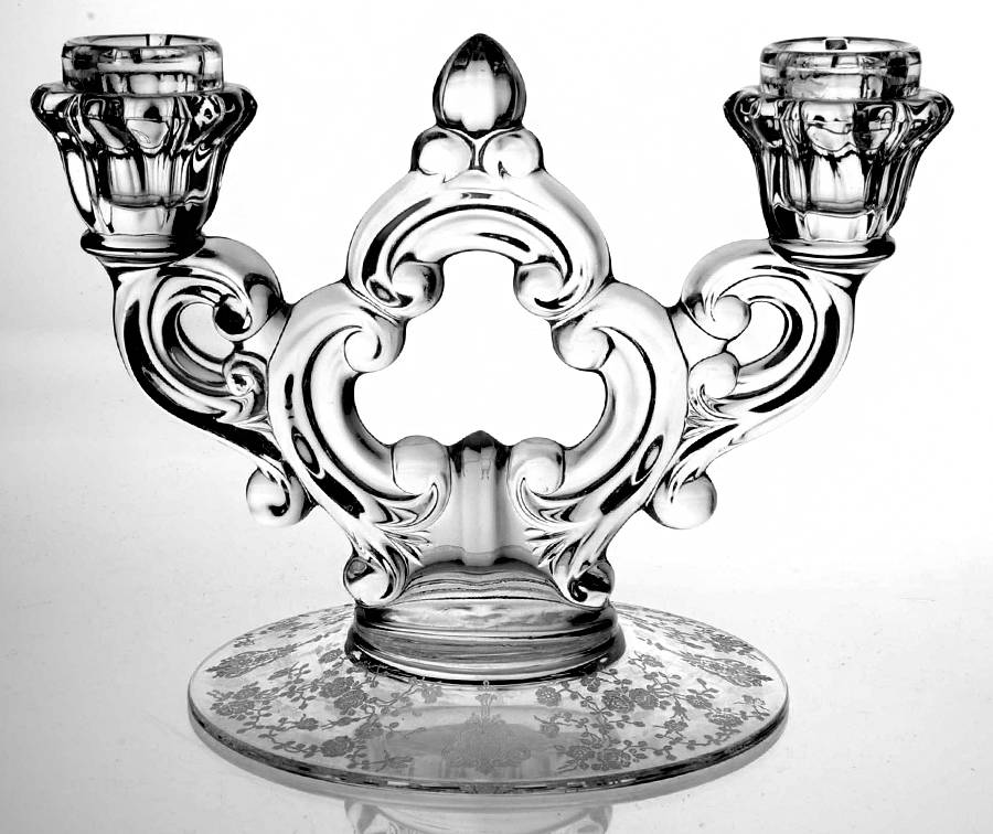 Rose Point Clear 3400 2 Lt/10 Side Candelabrum-No Bobeche Or Prisms by Cambridge-1