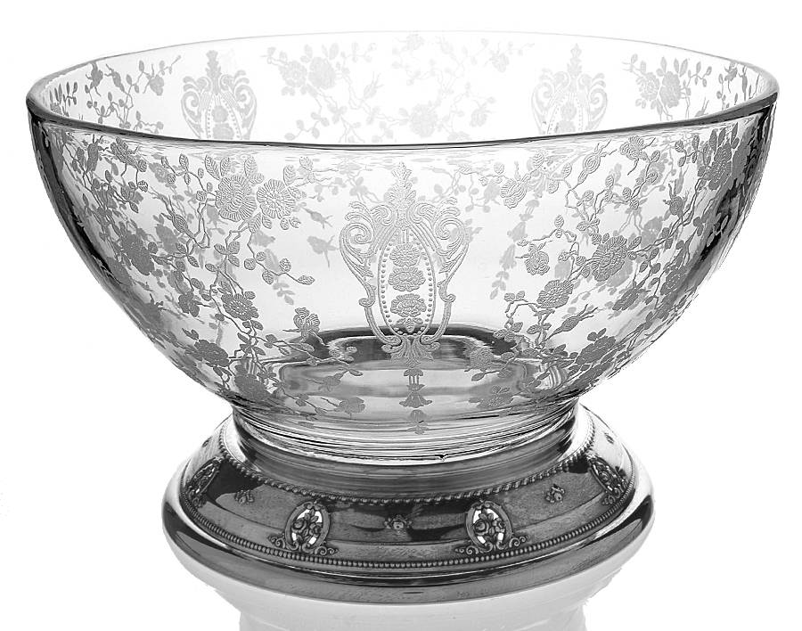 Rose Point (Sterling, Hollowware) Crystal Salad Bowl with Sterling Base by Wallace Silver-1
