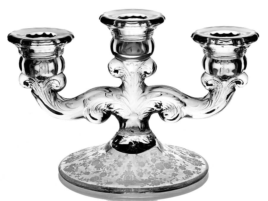 Rose Point Clear 3 Lt Candlestick W/No Bobeches Or Prisms by Cambridge-1