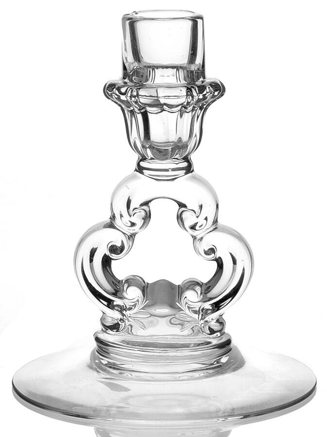 Rose Point Clear Hurricane-Keyhole Base W/Bobeche Rim by Cambridge-1