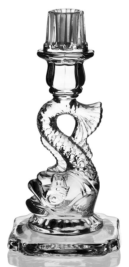 Rose Point Clear #50 Clear Dolphin Candlestick by Cambridge-1