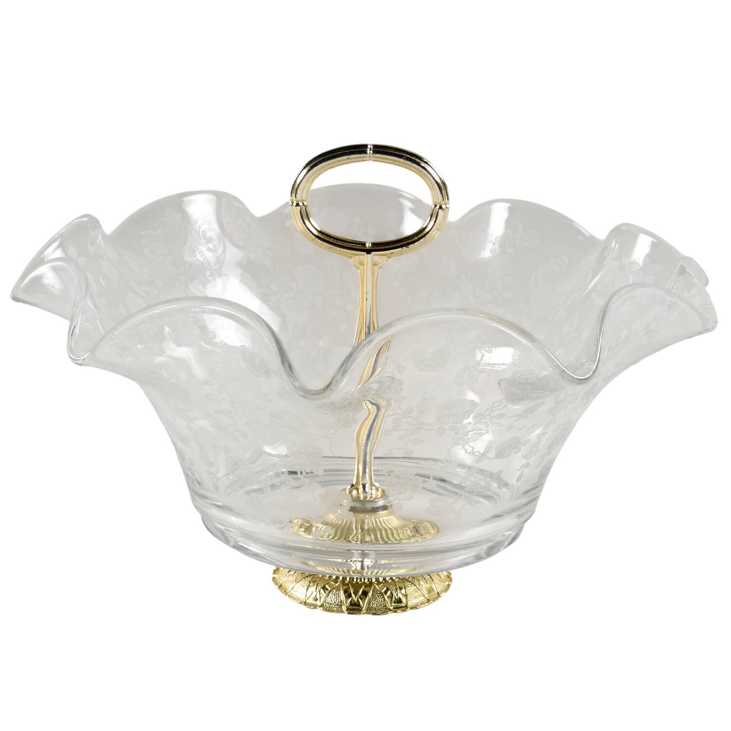 Rose Point Clear Handled Footed Nut Dish HC by Cambridge-1