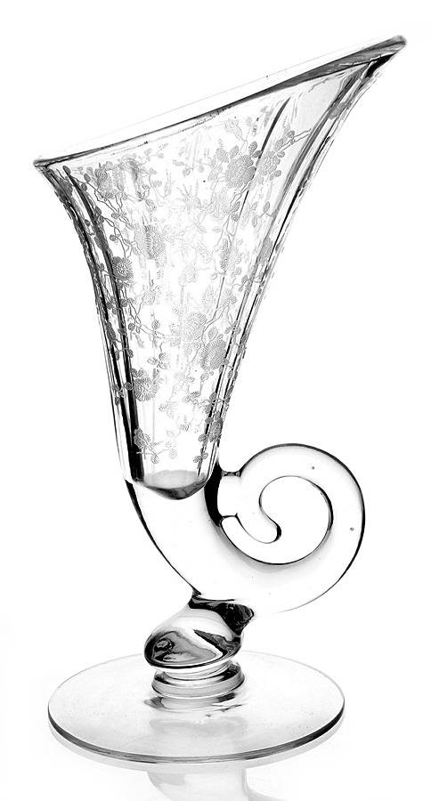 Rose Point Clear 10" Cornucopia Vase by Cambridge-1