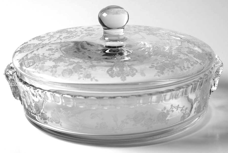 Rose Point Clear Rams Head Handles Candy Box with Lid by Cambridge-1