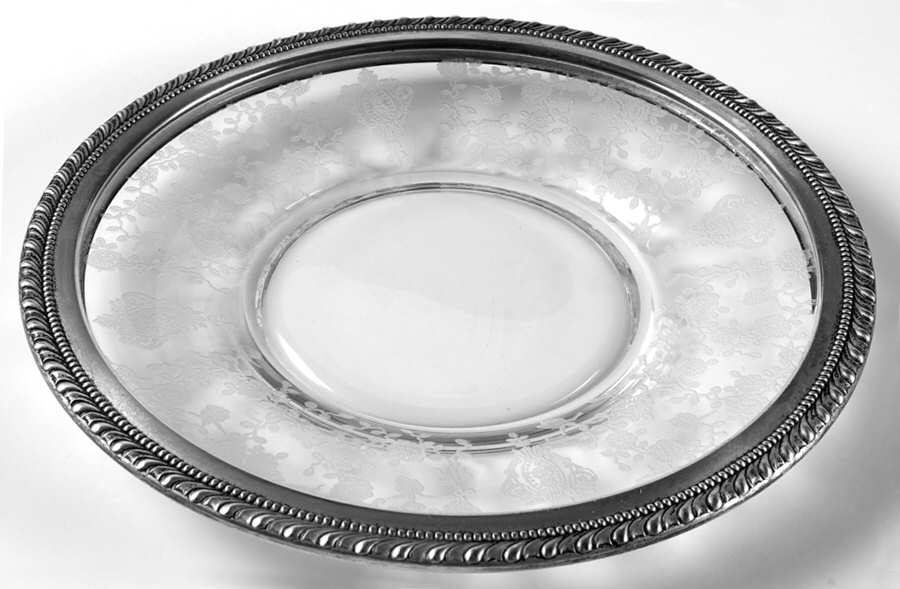 Rose Point (Sterling, Hollowware) Sterling Rim Crystal Mayonnaise Underplate by Wallace Silver-1
