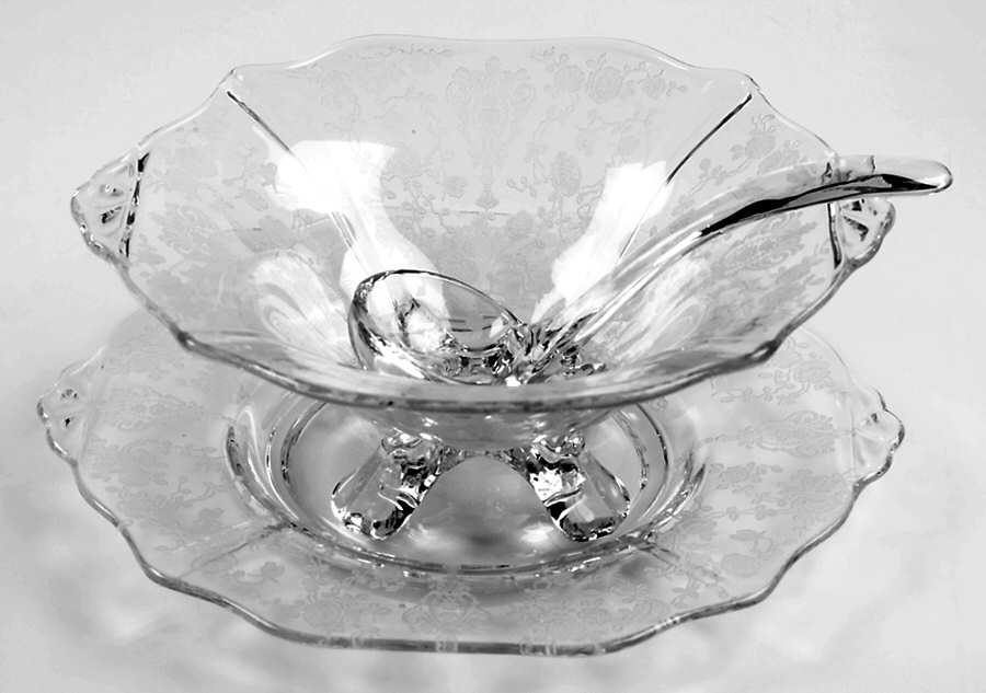 Rose Point Clear Shape 3400 Mayonnaise with Ladle and Underplate by Cambridge-1