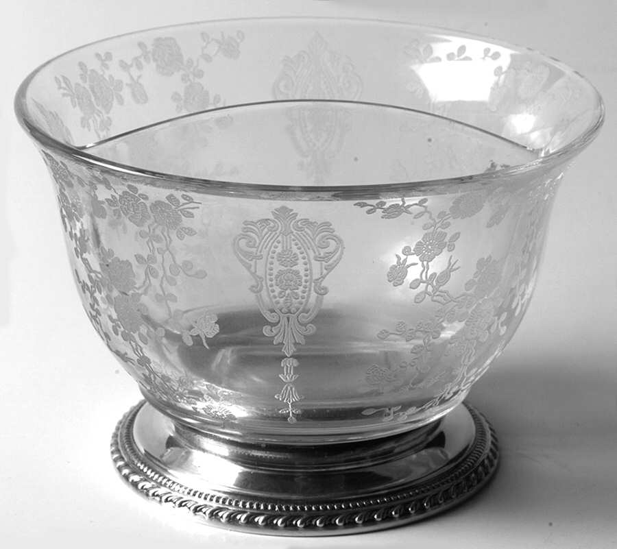 Rose Point (Sterling, Hollowware) Divided Crystal Salad Dressing Bowl W/Sterling Base by Wallace Silver-1