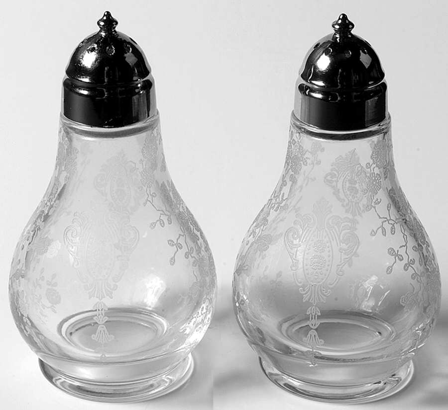 Rose Point Clear Footed Shaker Set & Metal Lids by Cambridge-1