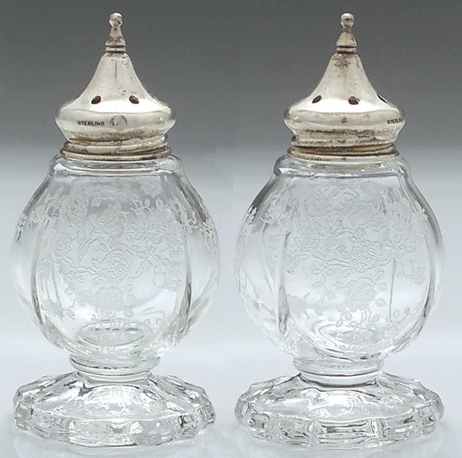 Rose Point Clear 3400/76 Footed Shaker Set with Metal Lids by Cambridge-1