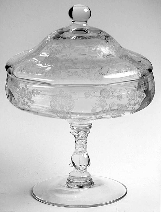 Rose Point Clear Candy Comport & Lid (Height X Width) by Cambridge-1