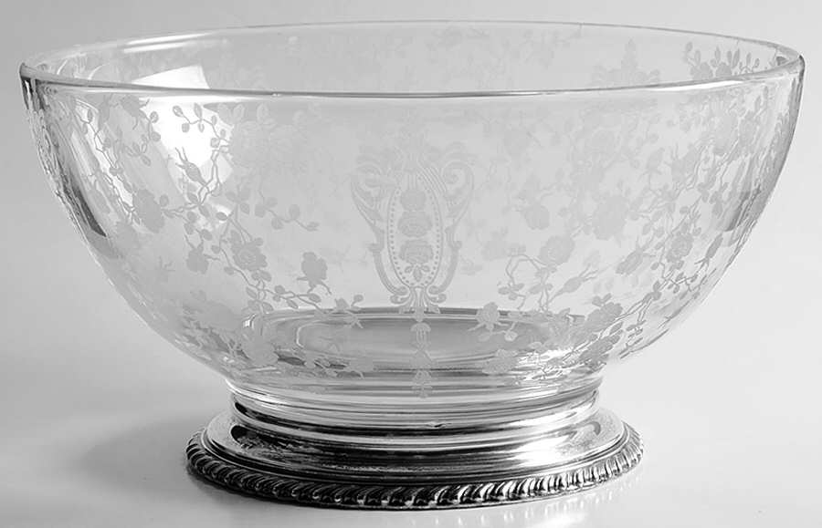 Rose Point (Sterling, Hollowware) Crystal Salad Bowl with Sterling Base by Wallace Silver-1