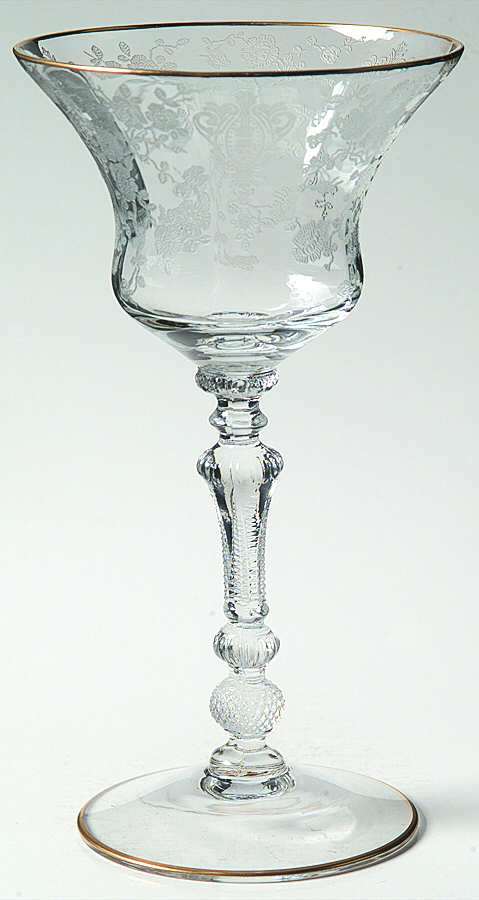 Rose Point Clear (Stem 3500, Gold Trim, Etched) Liquor Cocktail by Cambridge-1