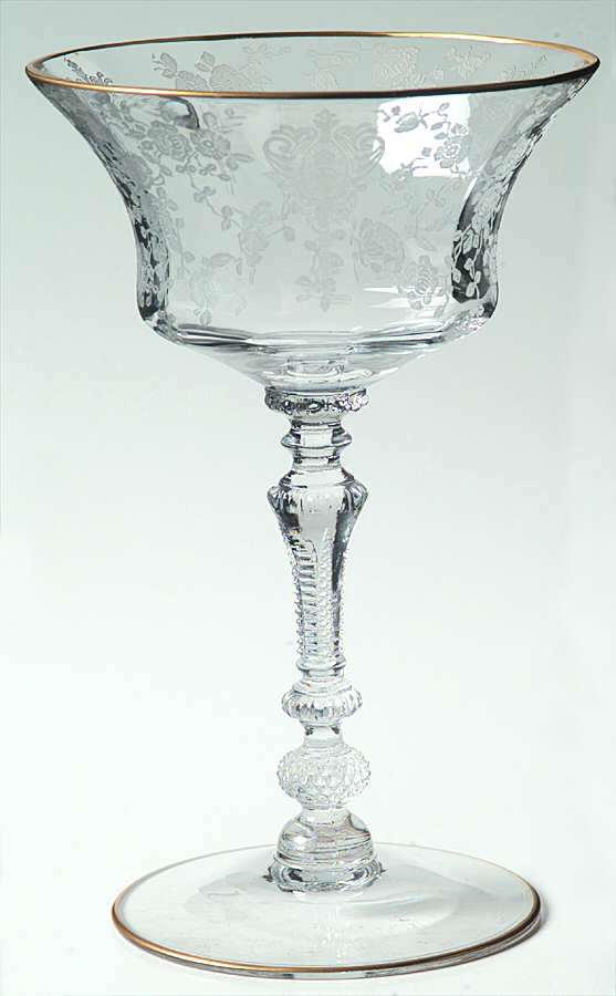 Rose Point Clear (Stem 3500, Gold Trim, Etched) Champagne/Tall Sherbet by Cambridge-1