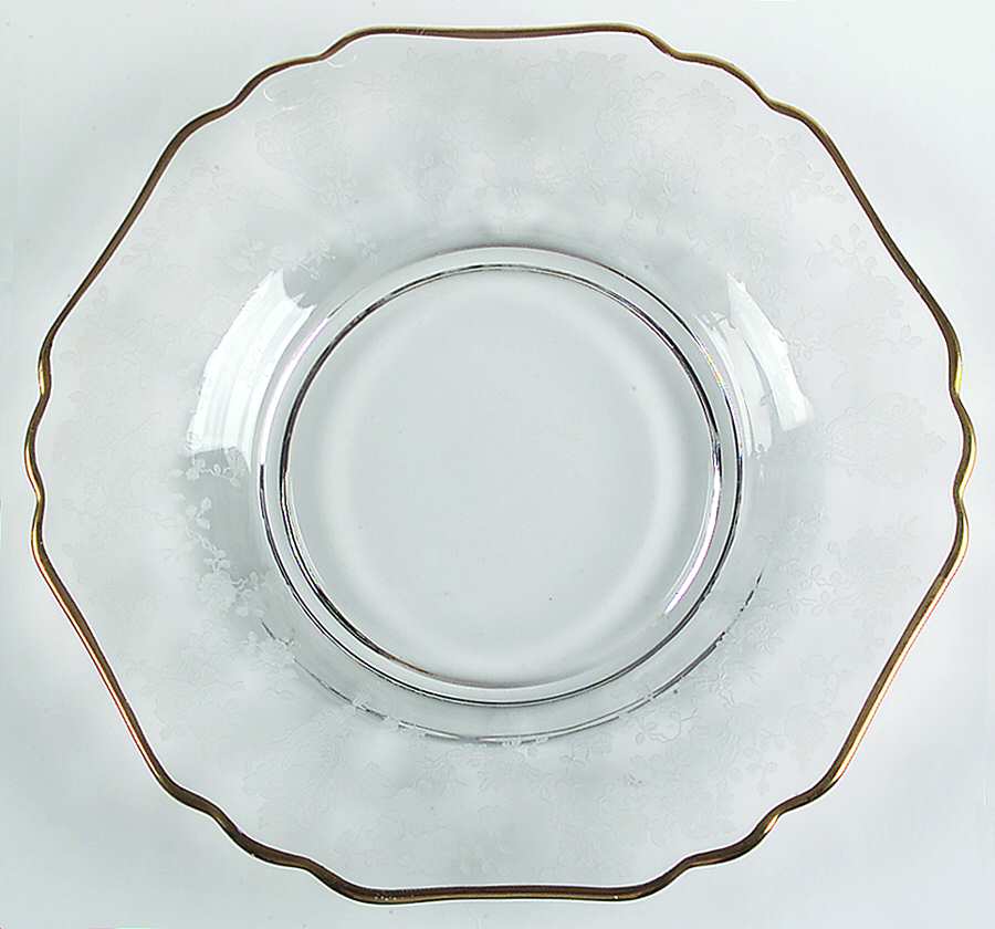 Rose Point Clear (Stem 3500, Gold Trim, Etched) 8" Salad Plate (Shape 3400) by Cambridge-1