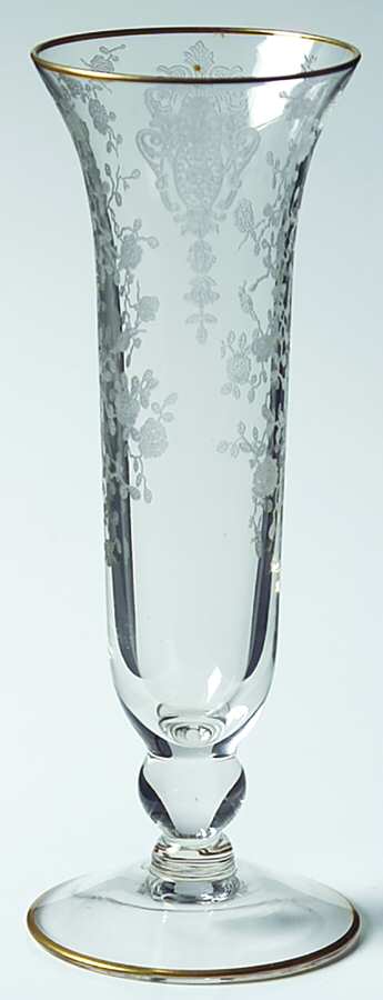 Rose Point Clear (Stem 3500, Gold Trim, Etched) 6" Footed Flower Vase by Cambridge-1